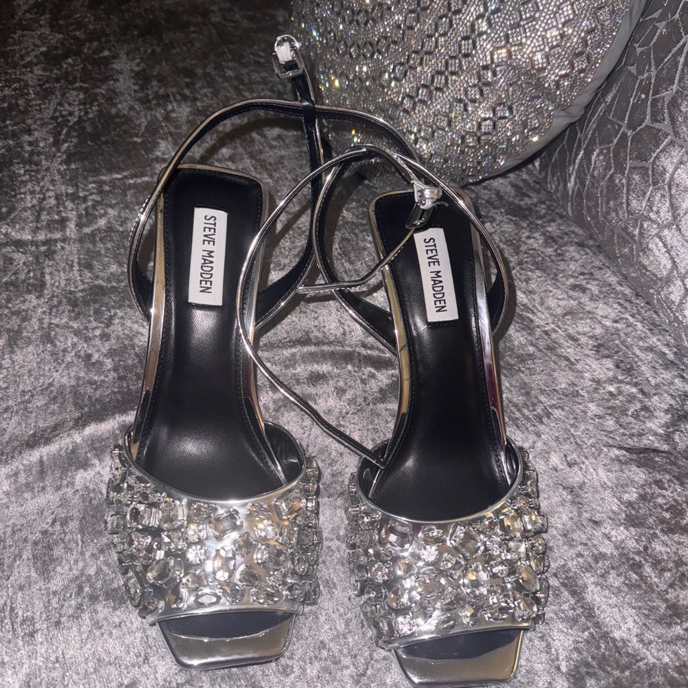 Steve Madden Silver Crystal Heels